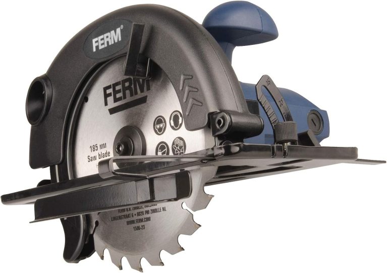 FERM Scie circulaire 1200W 185mm, verrouillage de broche, plaque de base réglable 45-90 degrés, lame TCT et guide parallèle inclus